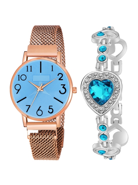Rage Enterprise Women Blue Brass Dial & Rose Gold Toned Stainless Steel Bracelet Style Straps Analogue Watch
Rage Enterprise Women Blue Brass Dial & Rose Gold Toned Stainless Steel Bracelet Style Straps Analogue Watch