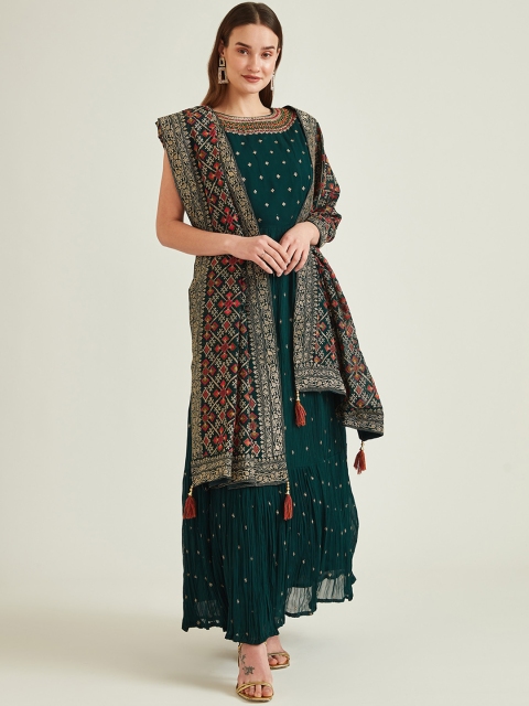 Neerus Women Teal Green Paisley Printed Sequinned Kurta with Churidar & With Dupatta
Neerus Women Teal Green Paisley Printed Sequinned Kurta with Churidar & With Dupatta