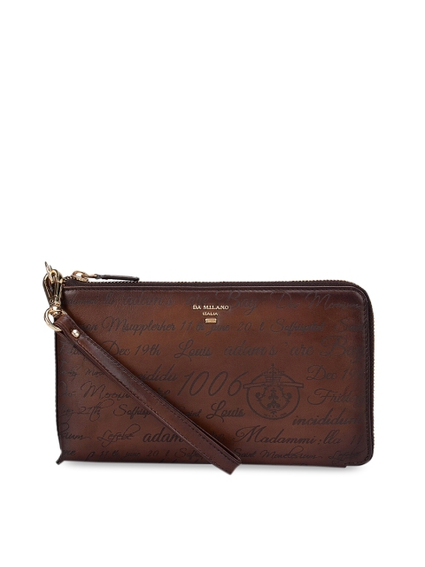 Da Milano Brown Printed Genuine Leather Pouch