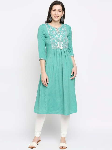 Ethnicity Women Sea Green Ethnic Motifs Yoke Design Flared Sleeves Thread Work Anarkali Kurta
Ethnicity Women Sea Green Ethnic Motifs Yoke Design Flared Sleeves Thread Work Anarkali Kurta