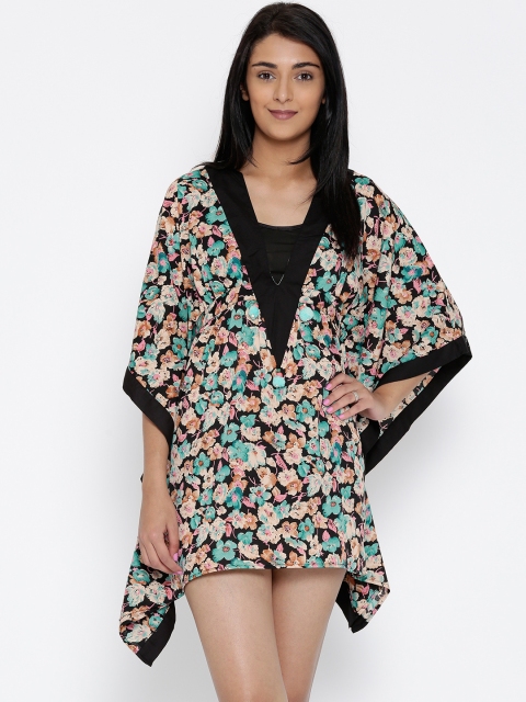 The Kaftan Company Beige & Green Floral Print Kaftan Cover-Up Dress RW_HOLIDY013