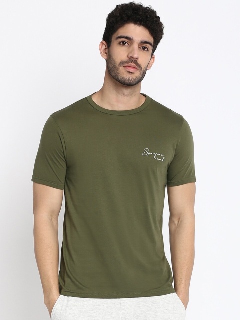 SPARROWHAWK Men Olive Green Typography Cotton T-shirt