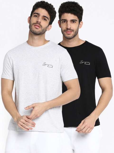 SPARROWHAWK Men Multicoloured Pack Of 2 Solid Cotton T-shirt, Multi