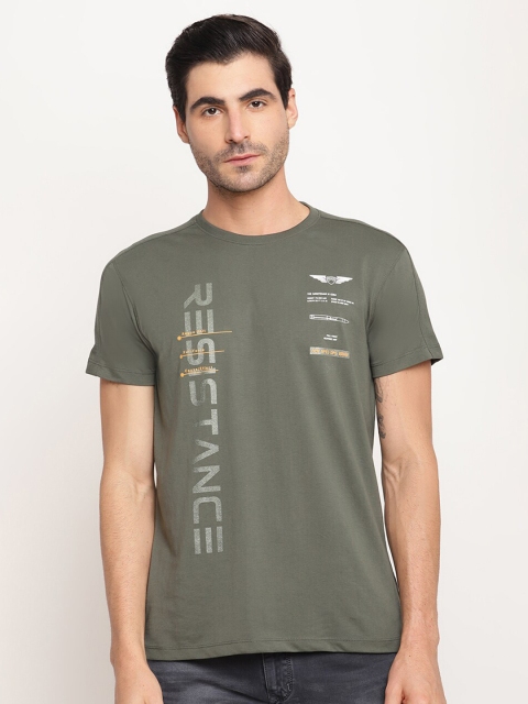 Octave Men Olive Green Typography Printed T-shirt