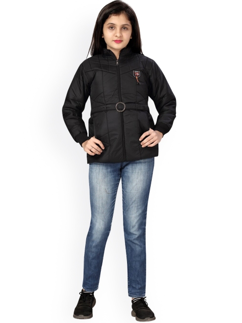 Aarika Girls Black Solid Rapid Dry Hooded Padded Jacket
