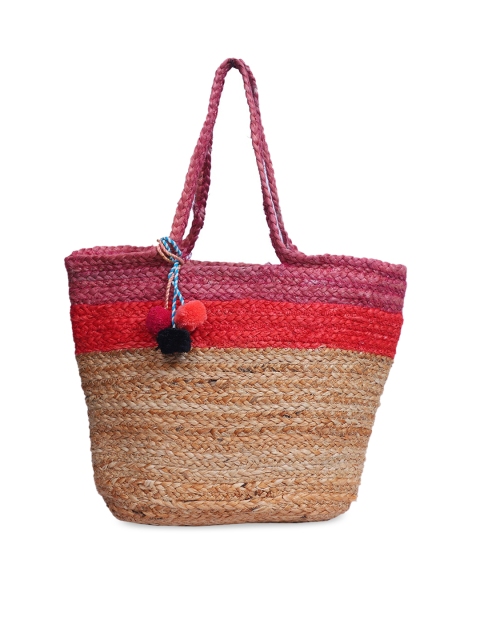 FABBHUE Beige Shopper Tote Bag with Tasselled