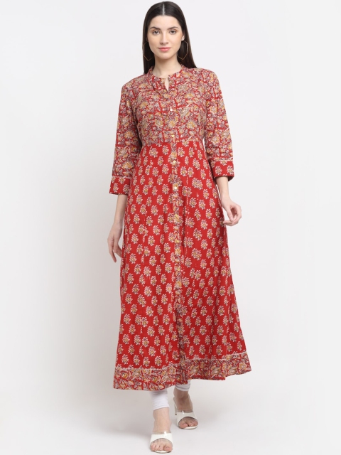 MYAZA Women Red Floral Printed Floral Anarkali Kurta