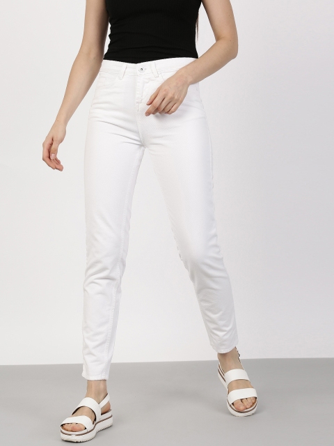 ether Women White Boyfriend Fit Stretchable Jeans