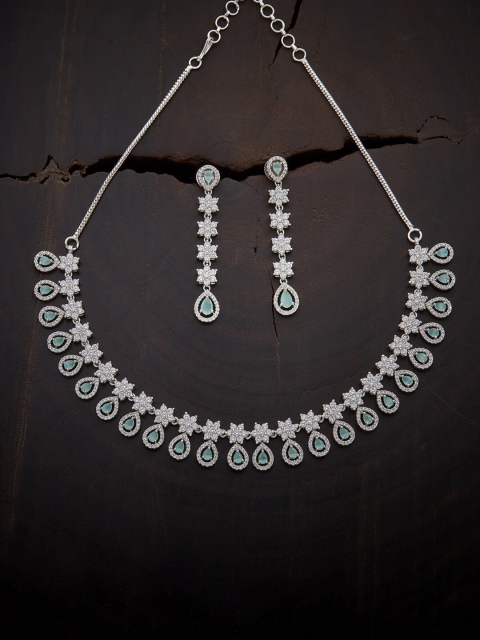 Kushal's Fashion Jewellery Green & Rhodium -Plated Cubic Zirconia Studded Jewellery Set
Kushal's Fashion Jewellery Green & Rhodium -Plated Cubic Zirconia Studded Jewellery Set