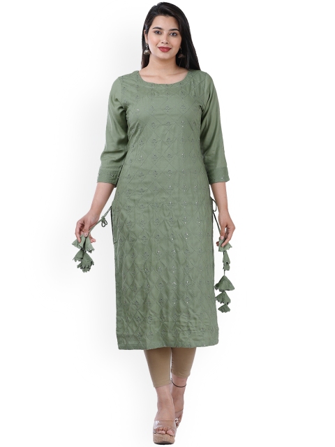 KALINI Women Green & iceberg green Embroidered Gotta Patti Kurta