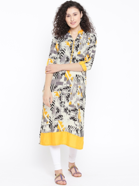 Shree Women Off-White & Grey Printed Straight Kurta