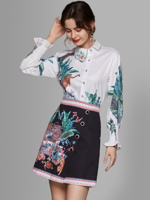 JC Collection Women Green & White Printed Co-ords Set