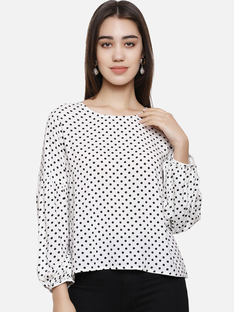 DECHEN White & Black Polka Dots Print Top 
DECHEN White & Black Polka Dots Print Top
