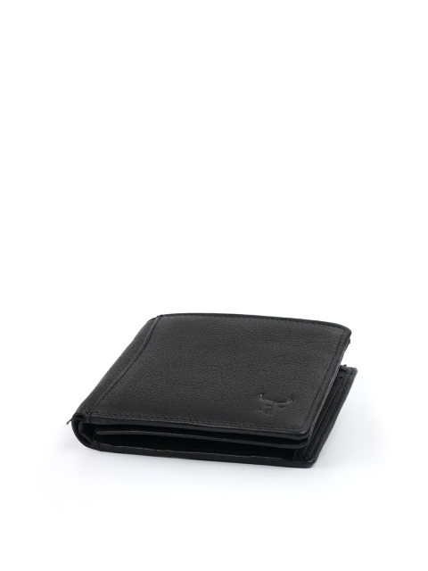 Fusion Threads Men Black Leather Two Fold Wallet