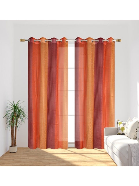 Molly & Michel Orange & Maroon Set of 2 Sheer Long Door Curtain