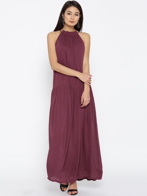 Vero Moda Women Burgundy Solid Maxi Dress
