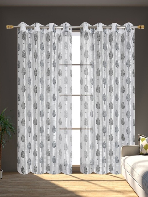 Molly & Michel Grey & White Set of 2 Floral Door Curtains