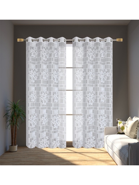Molly & Michel White Set of 2 Floral Sheer Long Door Curtain