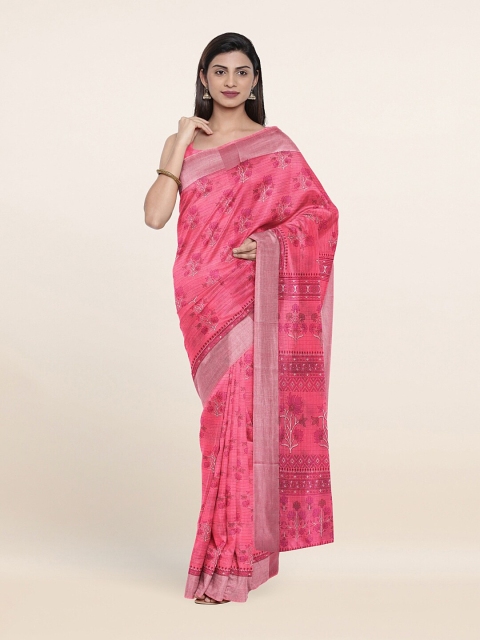 Pothys Pink & White Floral Saree