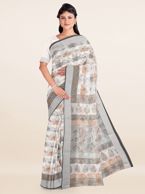 Pothys Off White Floral Saree