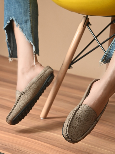 El Paso Women Khaki Woven Design Loafers