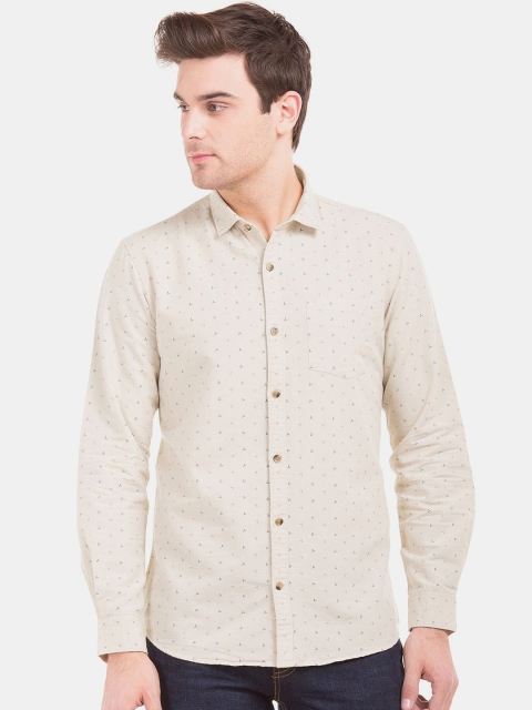 Ruggers Men Beige Micro Ditsy Printed Cotton Casual Shirt