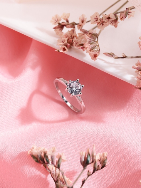 Zavya Women Rhodium-Plated Silver-Toned Classic Solitaire 925 Sterling Silver Finger Ring
Zavya Women Rhodium-Plated Silver-Toned Classic Solitaire 925 Sterling Silver Finger Ring