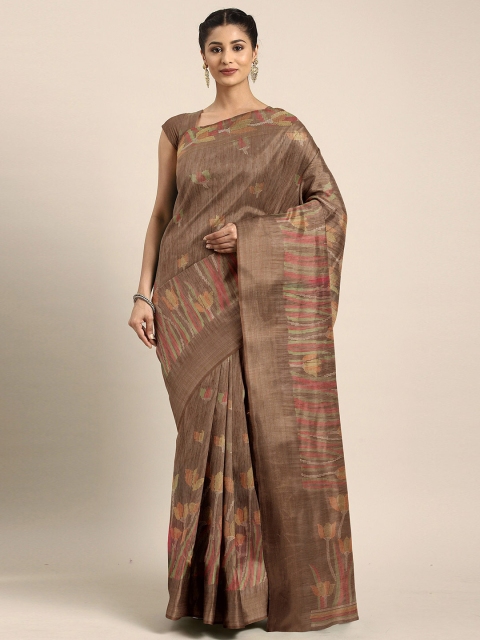 The Chennai Silks Brown & Green Floral Zari Bhagalpuri Saree