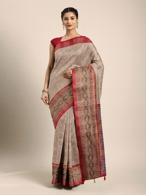 The Chennai Silks Brown & Red Ethnic Motifs Bhagalpuri Saree