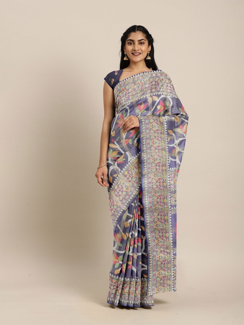 The Chennai Silks Grey & Multicoloured Floral Zari Fusion Bhagalpuri Saree