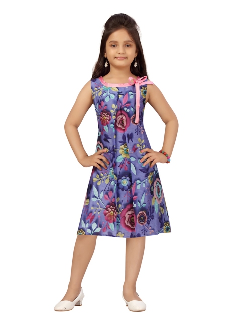 Aarika Blue & Pink Floral A-Line Dress