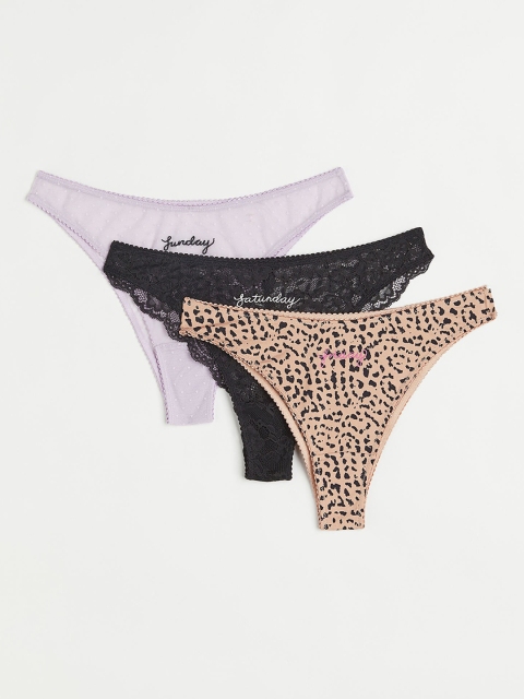 H&M Women 3 Pack Brazilian Briefs 1017002002, Beige
