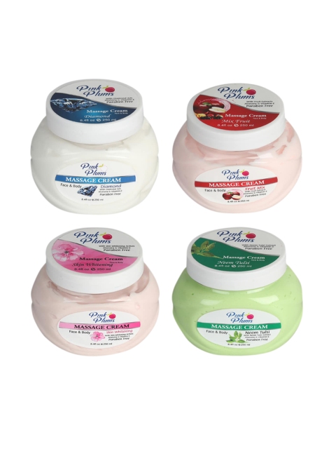 Pink Plums Set of 4 Paraben Free Face & Body Massage Creams - 250ml each, Multi