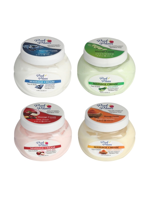 Pink Plums Set of Diamond-Fruit Mix-Cucumber & Haldi Chandan Massage Cream - 250 ml Each, White
Pink Plums Set of Diamond-Fruit Mix-Cucumber & Haldi Chandan Massage Cream - 250 ml Each, White