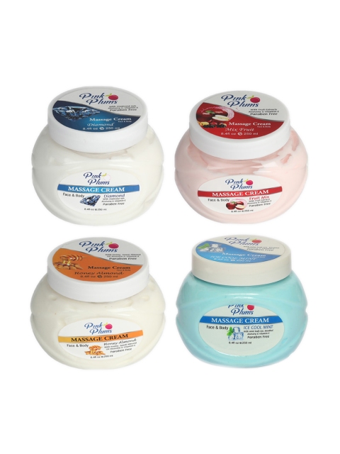 Pink Plums Set of Diamond-Fruit Mix-Ice Cool & Honey Almond Massage Cream - 250 ml Each, White
Pink Plums Set of Diamond-Fruit Mix-Ice Cool & Honey Almond Massage Cream - 250 ml Each, White