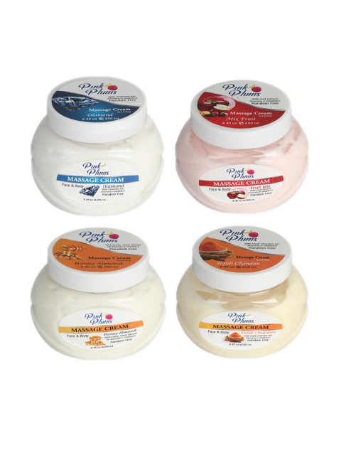 Pink Plums Set of Diamond-Fruit Mix-Honey Almond & Haldi Chandan Massage Cream 250 ml Each, White
Pink Plums Set of Diamond-Fruit Mix-Honey Almond & Haldi Chandan Massage Cream 250 ml Each, White