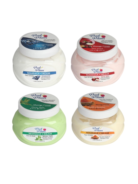 Pink Plums Set of 4 Paraben Free Face & Body Massage Creams - 250ml each, Multi