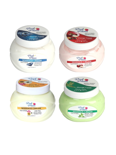 Pink Plums Set of 4 Paraben Free Face & Body Massage Creams - 250ml each, Multi