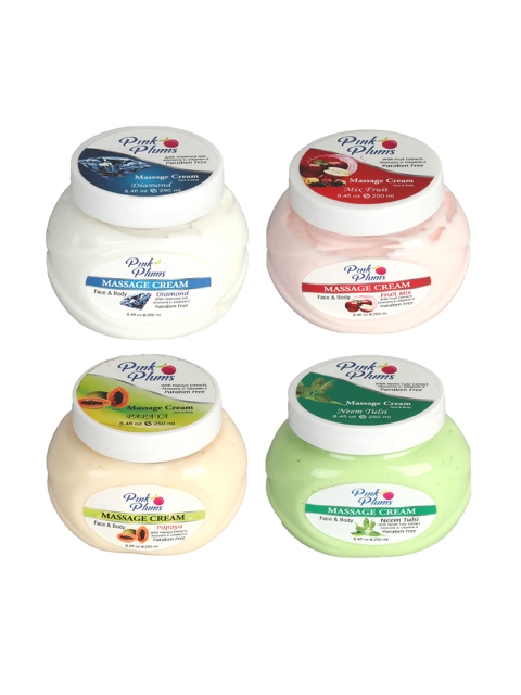 Pink Plums Set of Diamond-Fruit Mix-Papaya & Neem Tulsi Massage Cream - 250 ml Each, Multi
Pink Plums Set of Diamond-Fruit Mix-Papaya & Neem Tulsi Massage Cream - 250 ml Each, Multi