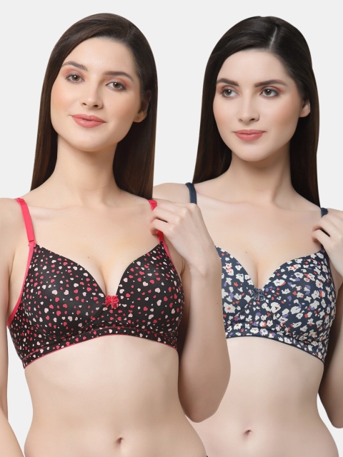 Floret Red & Navy Blue Pack of 2 Floral Printed Lightly Padded Non-Wired Push-Up Bra
Floret Red & Navy Blue Pack of 2 Floral Printed Lightly Padded Non-Wired Push-Up Bra