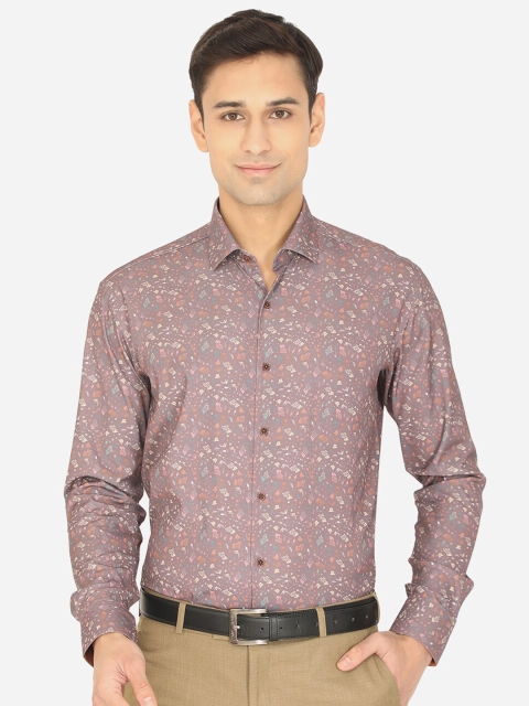 JB STUDIO Men Mauve & Blue Slim Fit Printed Pure Cotton Formal Shirt