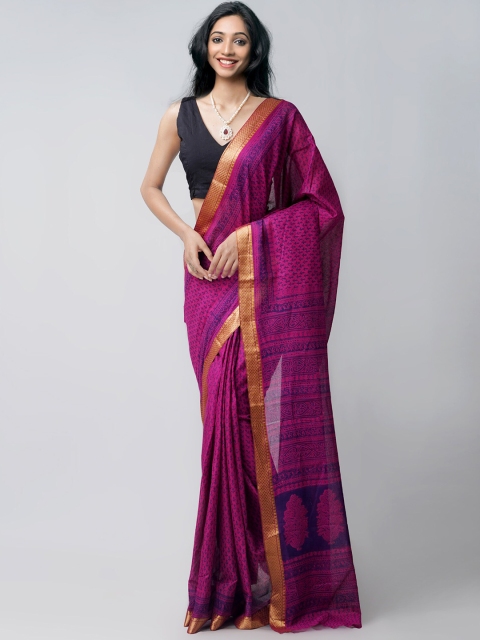 Unnati Silks Purple & Gold-Toned Ethnic Motifs Zari Pure Cotton Baluchari Saree
Unnati Silks Purple & Gold-Toned Ethnic Motifs Zari Pure Cotton Baluchari Saree