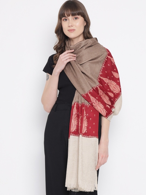 Pashtush Women Maroon & Beige Embroidered Woolen Shawl