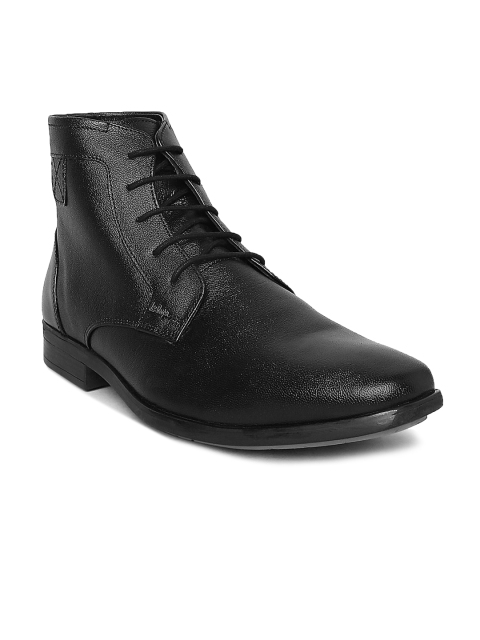 Lee Cooper Men Black Leather High-Top Flat Boots