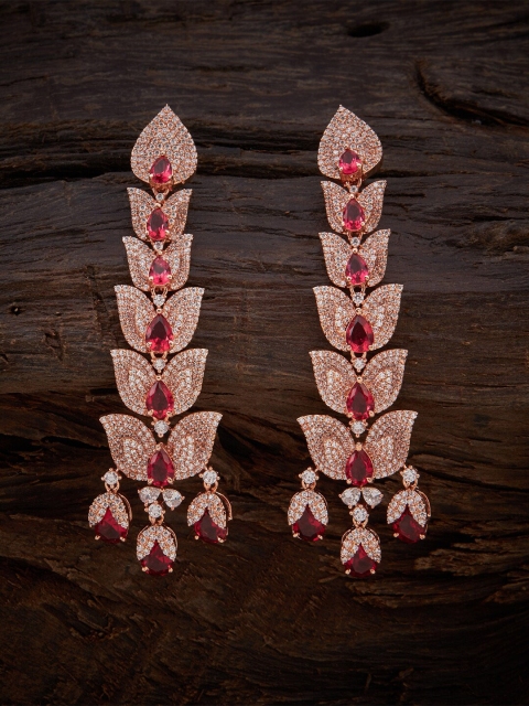 Kushal's Fashion Jewellery Rose Gold & Red Contemporary Drop Earrings