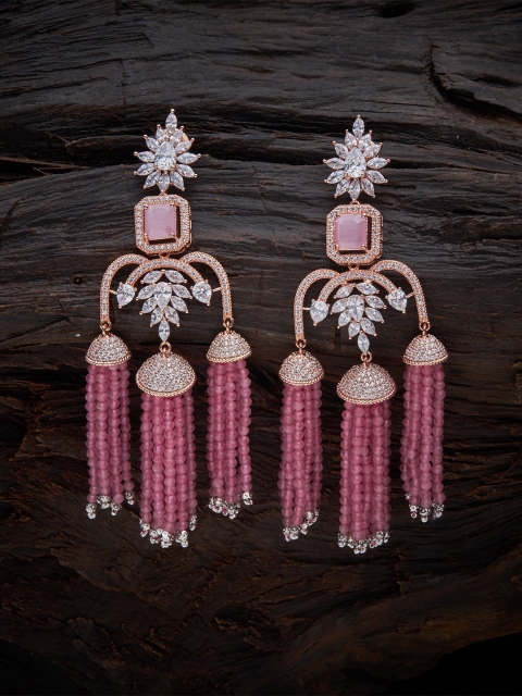 Kushal's Fashion Jewellery Pink Rose-Gold Plated Contemporary Drop Earrings