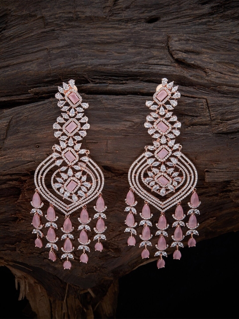 Kushal's Fashion Jewellery Pink & Rose Gold-Toned & Plated Zircon Drop Earrings