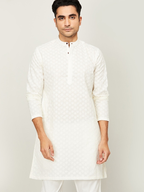 Melange by Lifestyle Men White Embroidered Kurta