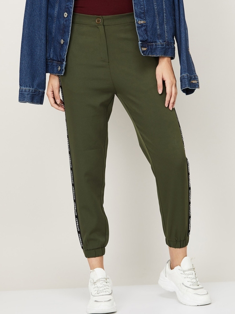 Ginger by Lifestyle Women Olive Green High-Rise Joggers Trousers