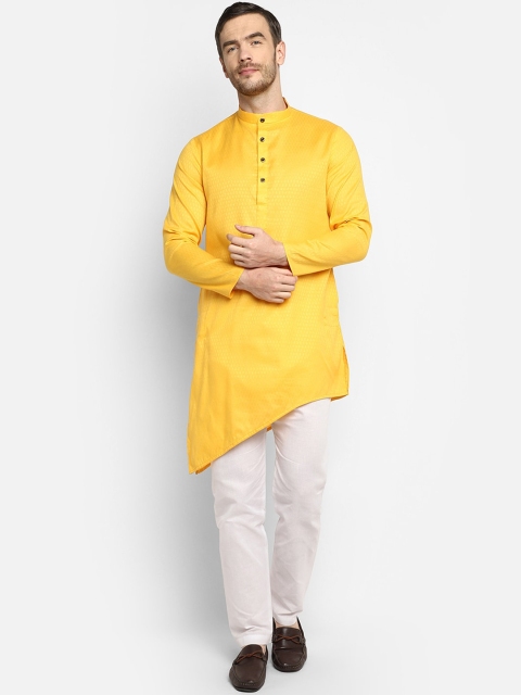 DEVOILER Men Yellow & Golden Floral Kurta
